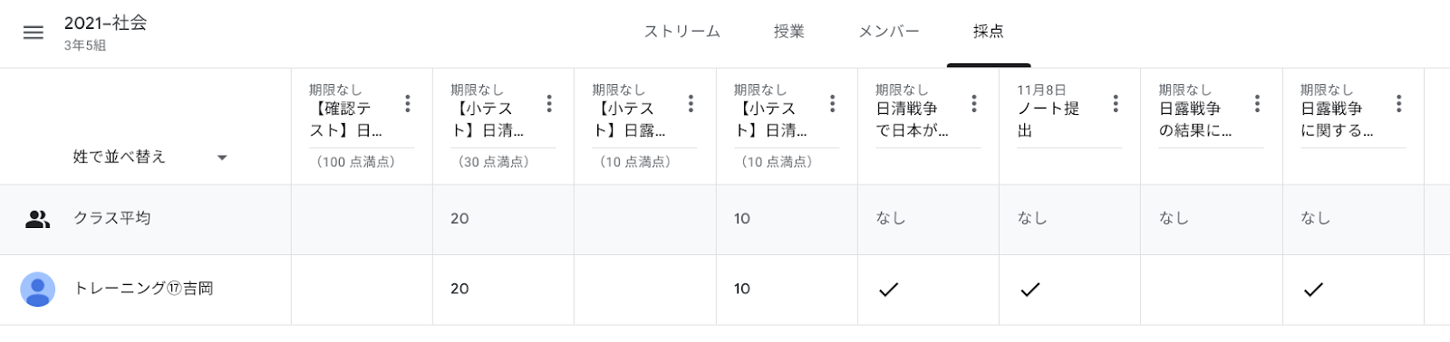 【ステップ図解】Google Classroom で採点した課題の合計点 を確認する-3