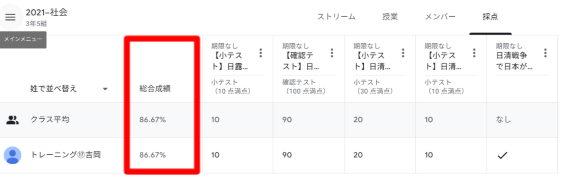 【ステップ図解】Google Classroom で採点した課題の合計点 を確認する-7